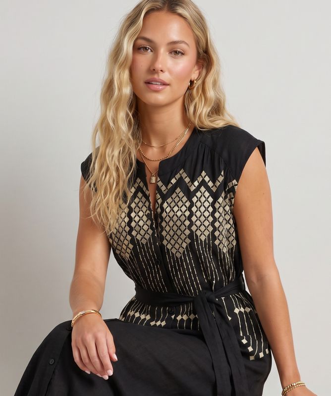 Greek Archaic Kori Grape Button-Through Dress