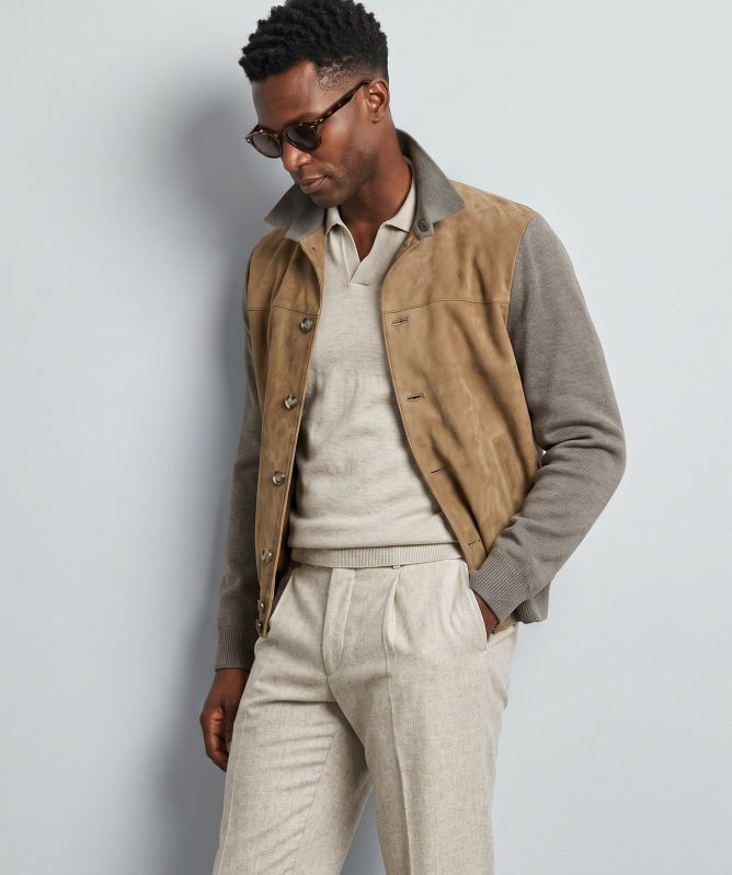 Jack Leathers Suede Knit Bomber Jacket