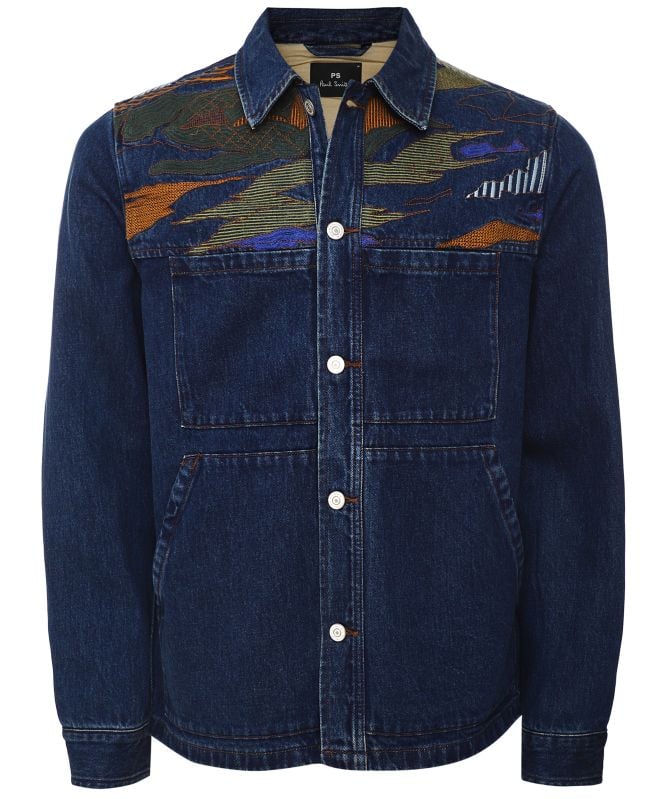 With Hood Mens Embroidered Denim Jacket Frayed Embroidery