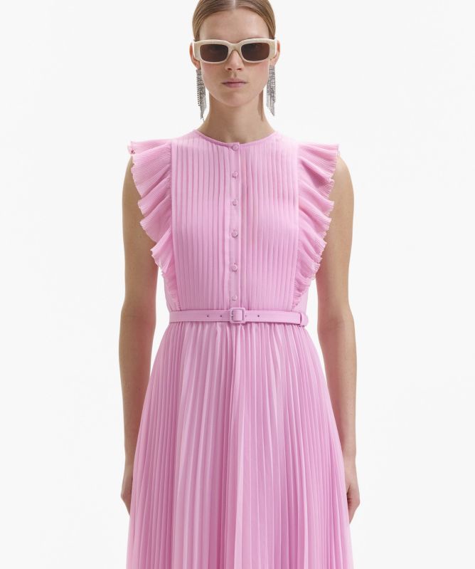 Self-Portrait Chiffon Sleeveless Tunic Ruffle Midi Dress