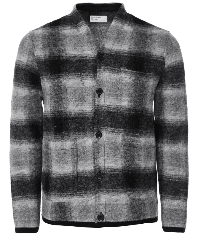 Universal Works Checked Wool Fleece Cardigan