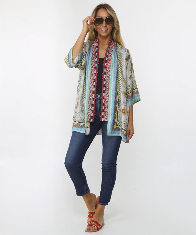 Johnny Was Claret Reversible Silk Kimono
