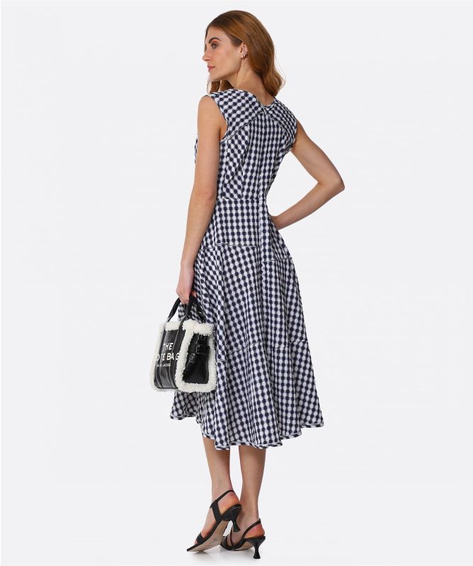 High Graceful Gingham Midi Dress