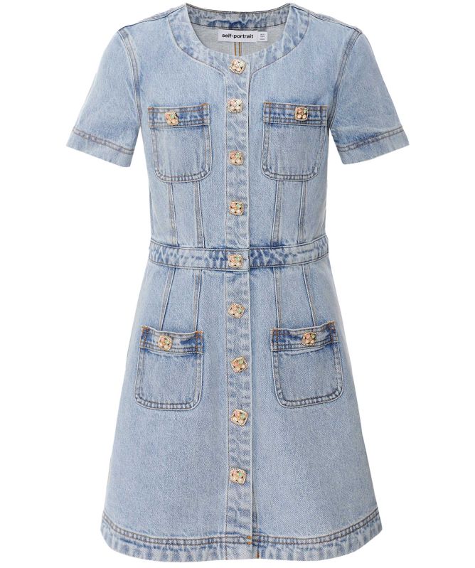 Self-Portrait Light Blue Denim Buttoned Mini Dress