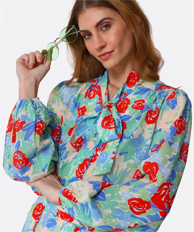 RIXO Moss Floral Silk Blouse