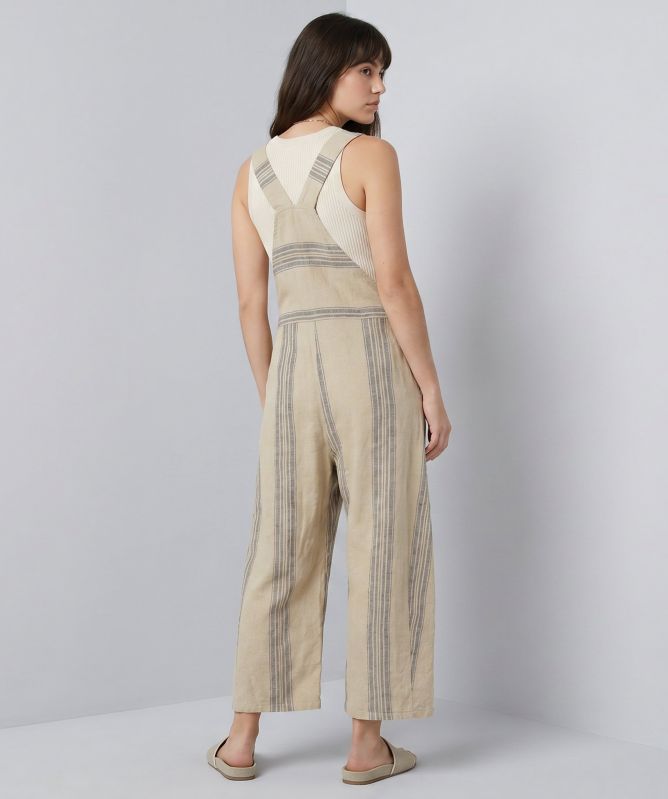 Lurdes Bergada Striped Linen-Blend Dungarees