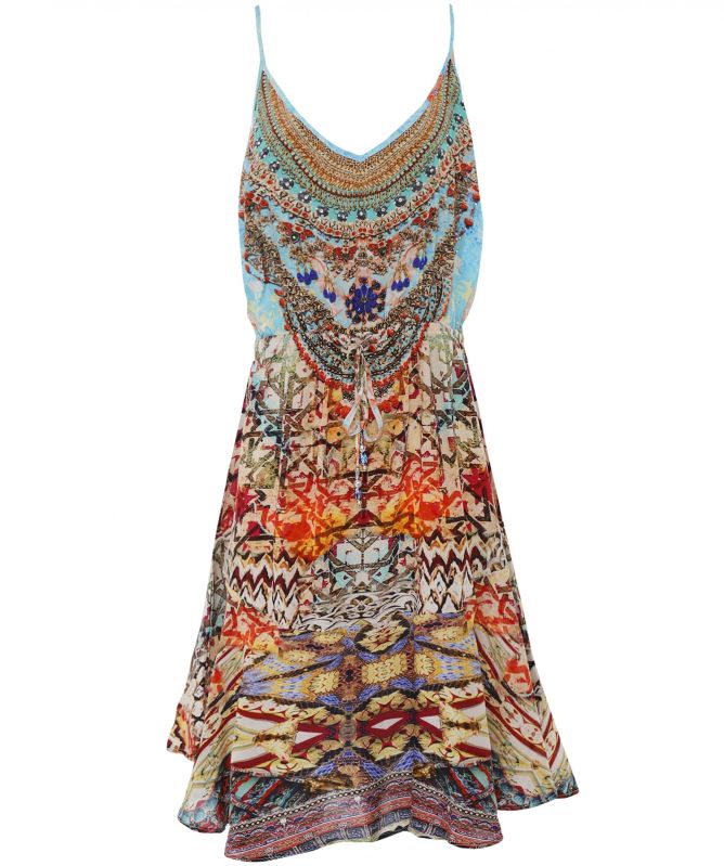 Atizon Women's Summer Dress Waist Tie Deep VNeck Sundress Casual Swing Shor