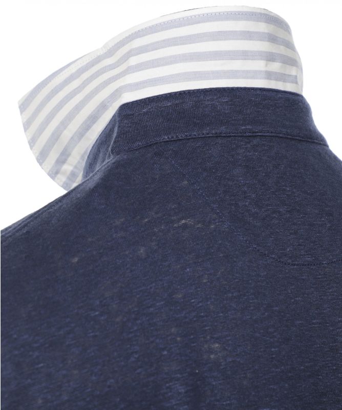 Hackett Slim Fit Striped Linen Trim Polo Shirt