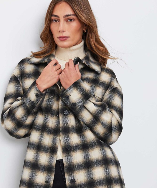 Replay Checked Longline Wool-Blend Jacket