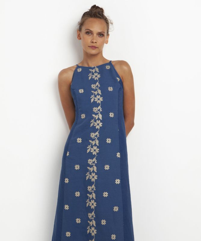 Greek Archaic Kori Daisy Embroidered Midi Dress Jules B