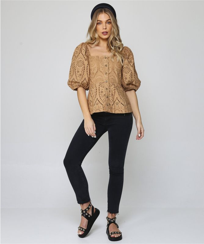 GANNI Broderie Anglaise Square Neck Top
