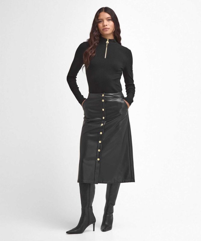 Barbour International Aria Faux Leather Midi Skirt