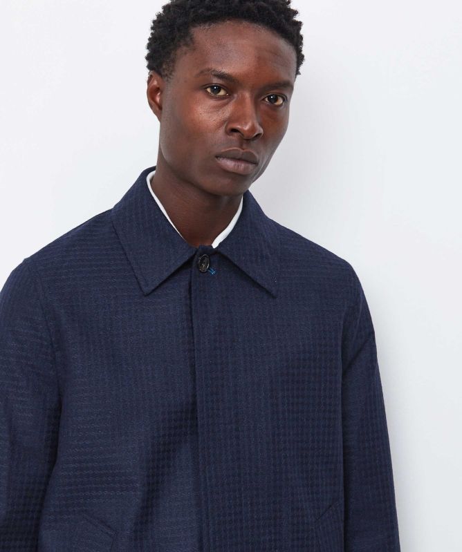 Paul Smith Navy Wool Blend Check Coat