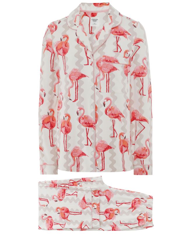 Chelsea Peers Flamingo Stripe Print Long Pyjamas