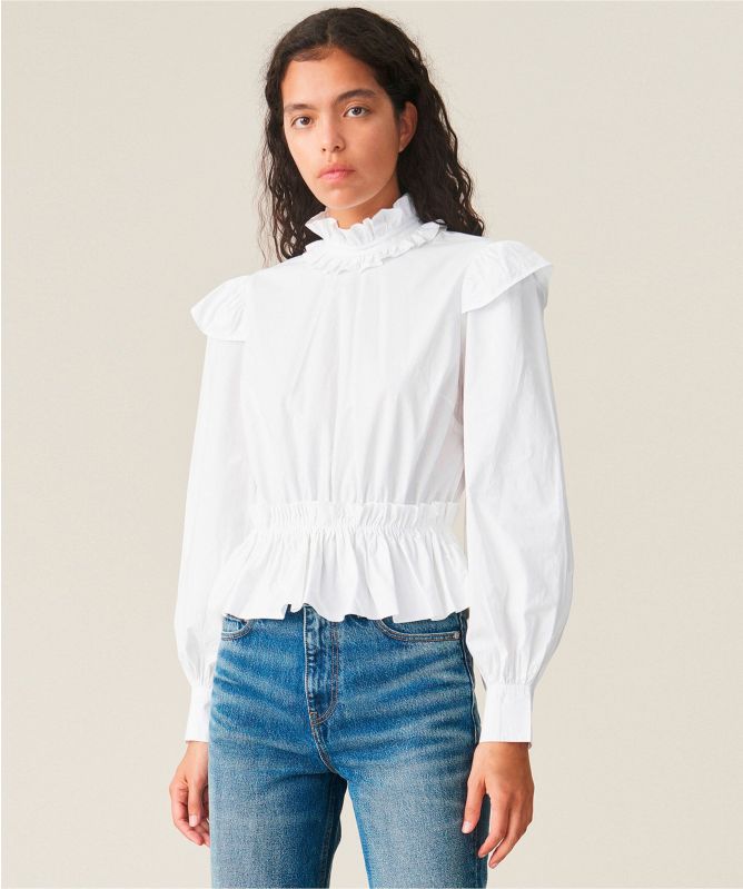 GANNI Cotton Poplin Cropped Blouse