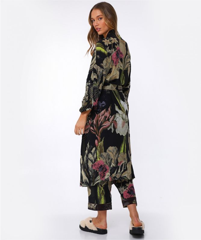 One Hundred Stars Kew Iris Long Crepe Kimono
