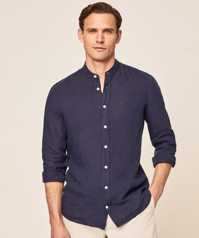 Hackett Linen Mandarin Collar Shirt