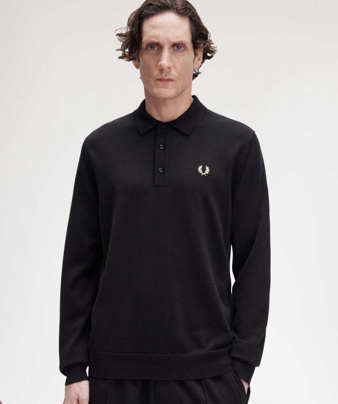 トップス FRED PERRY Long Sleeve Ribbed Polo Shirt Fred Perry Long Sleeve Ribbed Polo Shirt in Blue | Lyst UK