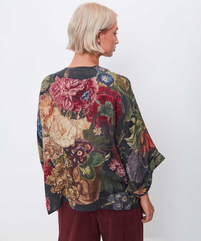 One Hundred Stars Primula Black Wool Kimono
