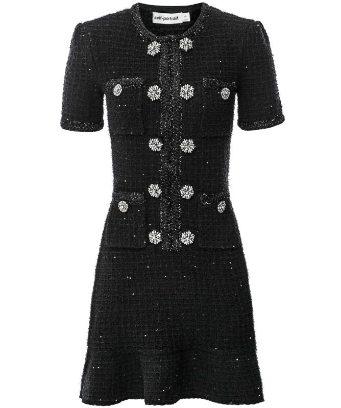 princess polly baby blue dress Self-Portrait Black Knit Buttoned Mini Dress