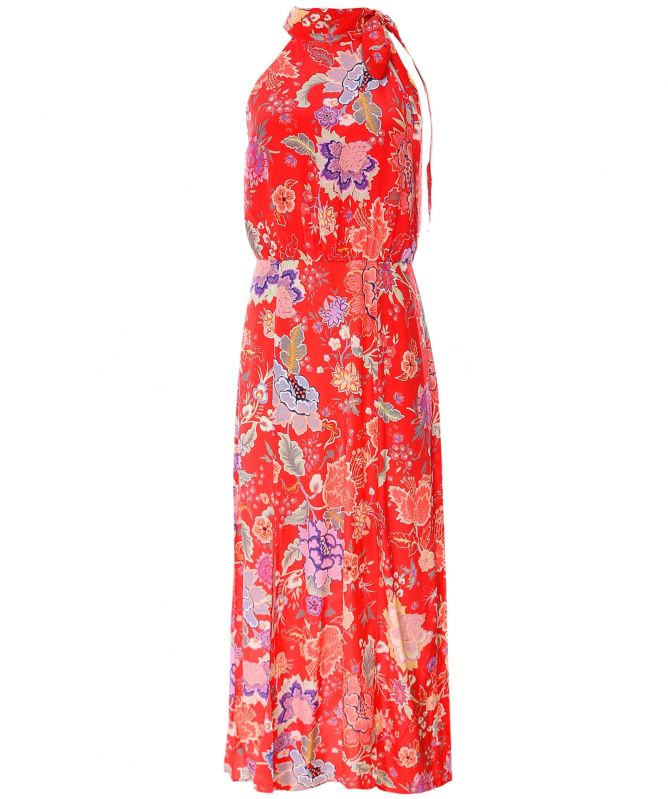 RIXO Valerie Peony Flora Silk Midi Dress
