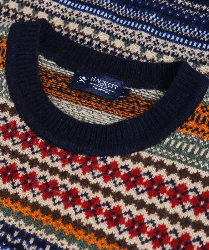 Hackett Merino Wool Crew Neck Fair Isle Jumper