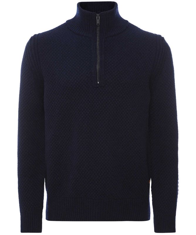 トップス HUGO BOSS WAFFLE KNIT ZIP-UP SWEATER BOSS - Zip-neck sweater in a waffle-structured cotton - Dark