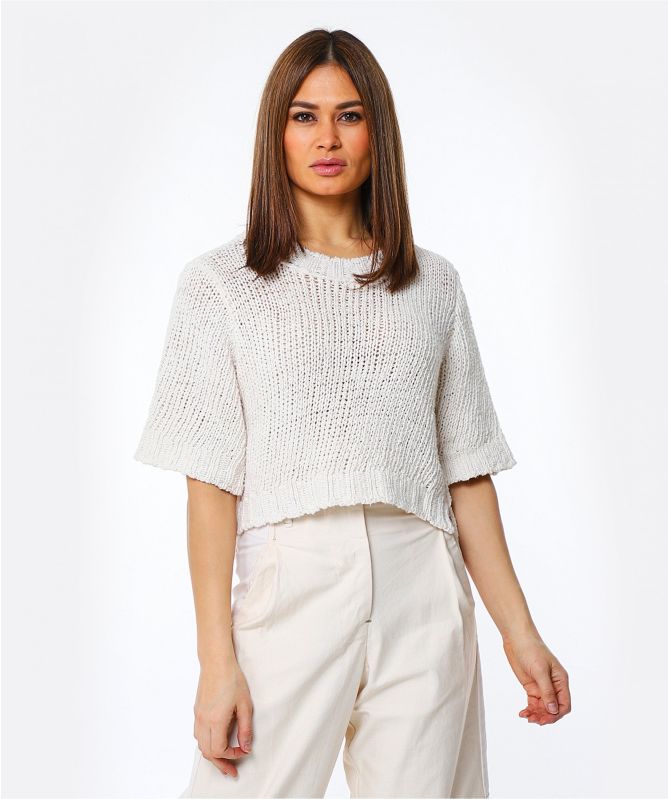 Lurdes Bergada Rustic Cropped Cotton Jumper