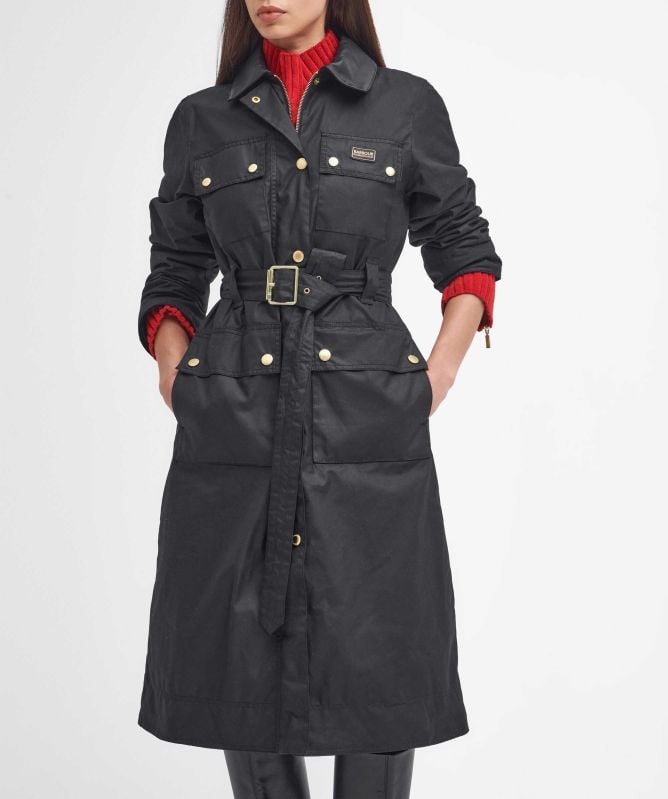 Ri studio black check tie waist longline coat sales