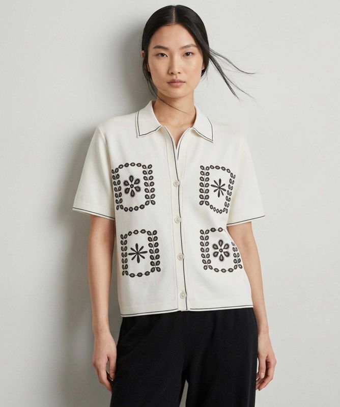 Paul Smith Floral Embroidery Short-Sleeve Shirt