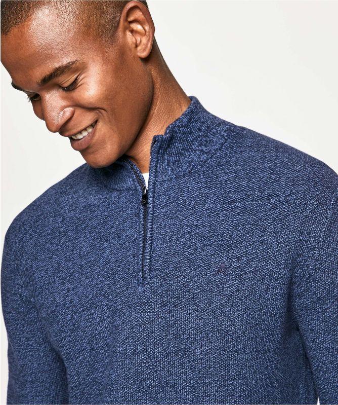 Hackett Navy Cotton Mouliné Half-Zip 