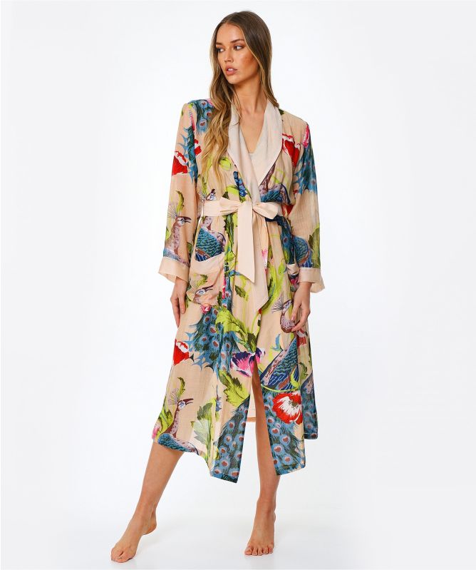 One Hundred Stars Peacock and Poppies Full Length Gown