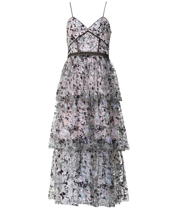 Self-Portrait Constellation Tiered Midi Dress