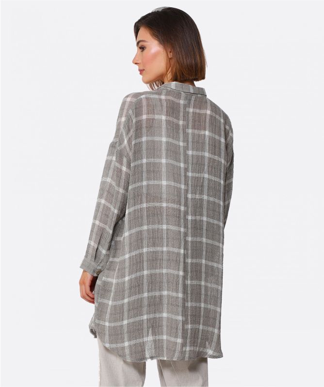 Nijii Check Long Linen Jacket