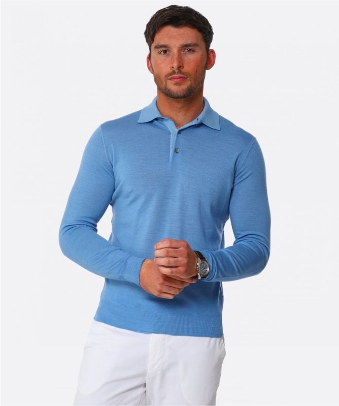 Tシャツ・カットソー FILIPPO DE LAURENTIIS LONG SLEEVES POLO Navy Blue Shirt Collar Polo In Royal Merino With Long Sleeves