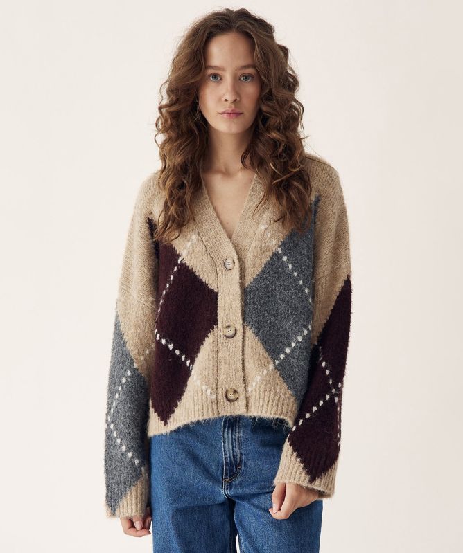 Noella N-Laiana Knit Argyle Cardigan