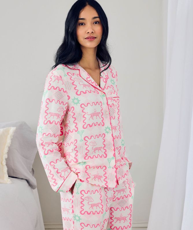 Chelsea Peers Cocktail Leopard Geo Print Long Pyjamas