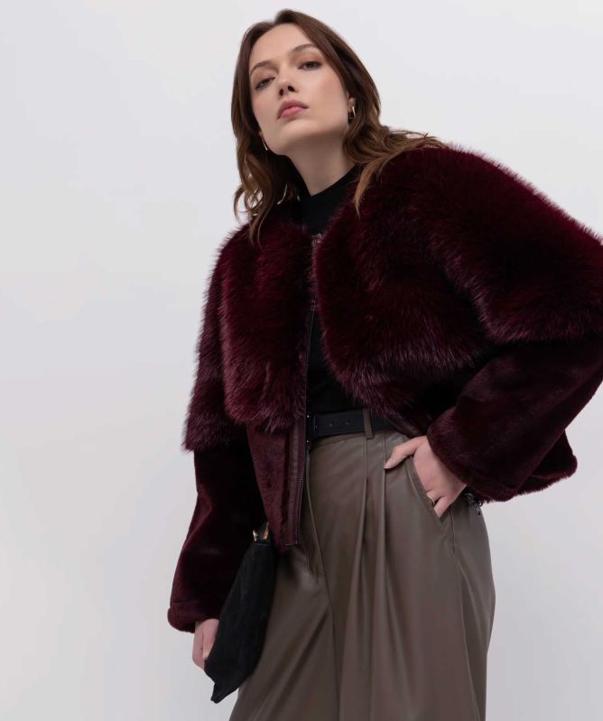 urbancode Collarless Faux Fur Blouson Jacket