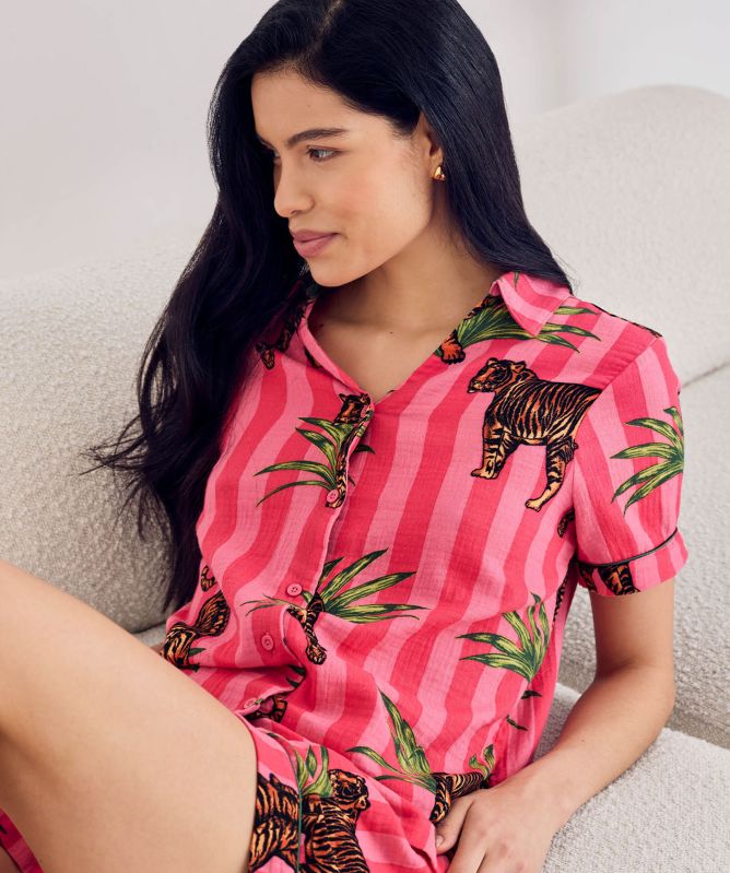 Chelsea Peers Leaf Tiger Stripe Print Short Pyjamas
