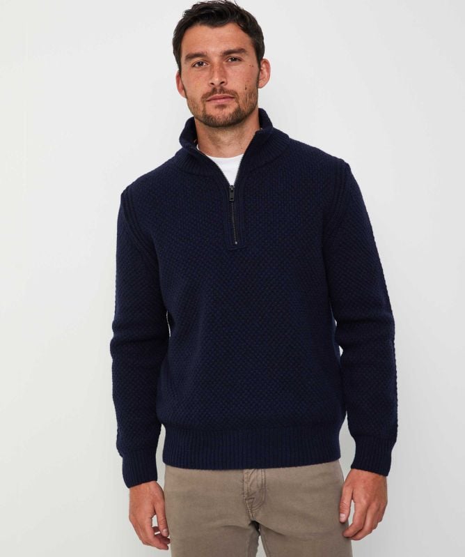 トップス HUGO BOSS WAFFLE KNIT ZIP-UP SWEATER BOSS - Zip-neck knit polo shirt with waffle structure - Dark