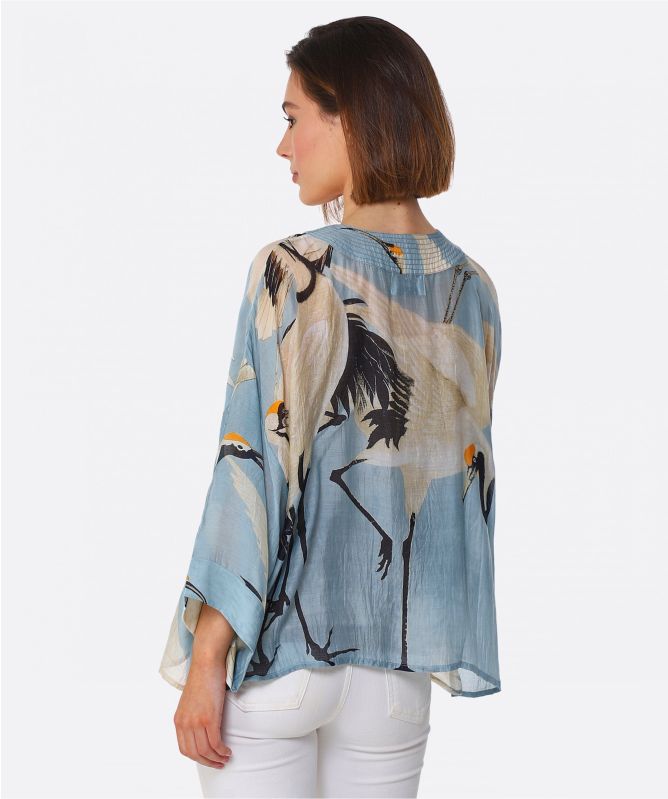 One Hundred Stars Stork Sky Short Kimono