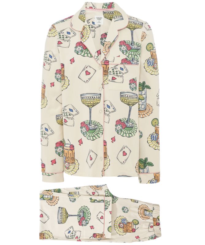 Chelsea Peers Cocktails & Cards Print Long Pyjama Set