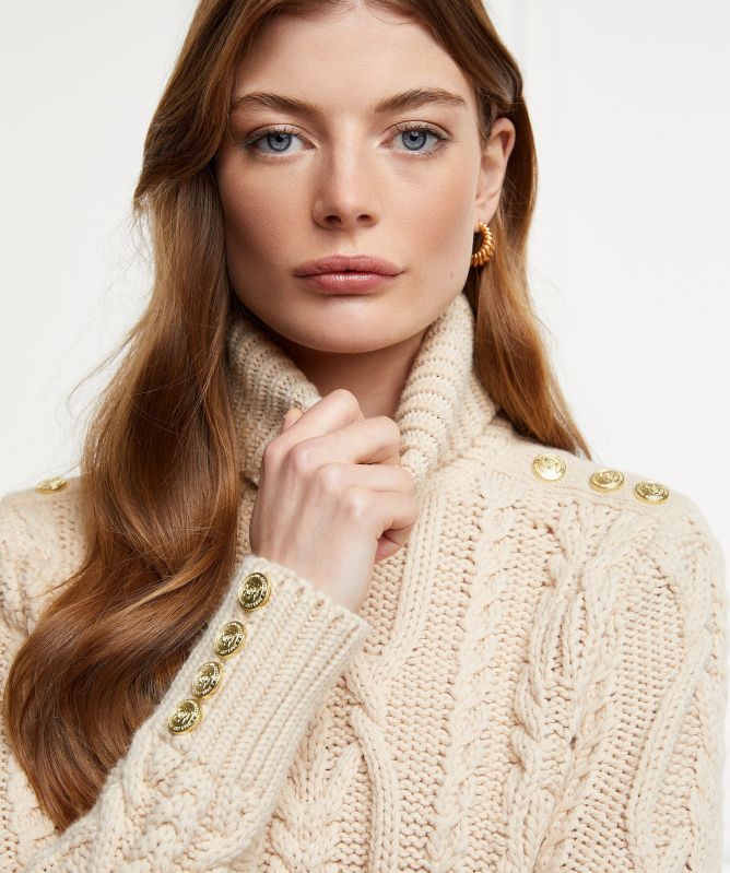 Vintage 1980'S LL Bean cable knit roll neck cotton knit sweater, Made in USA, Women's XL cotton yellow type Vintage Second Hand