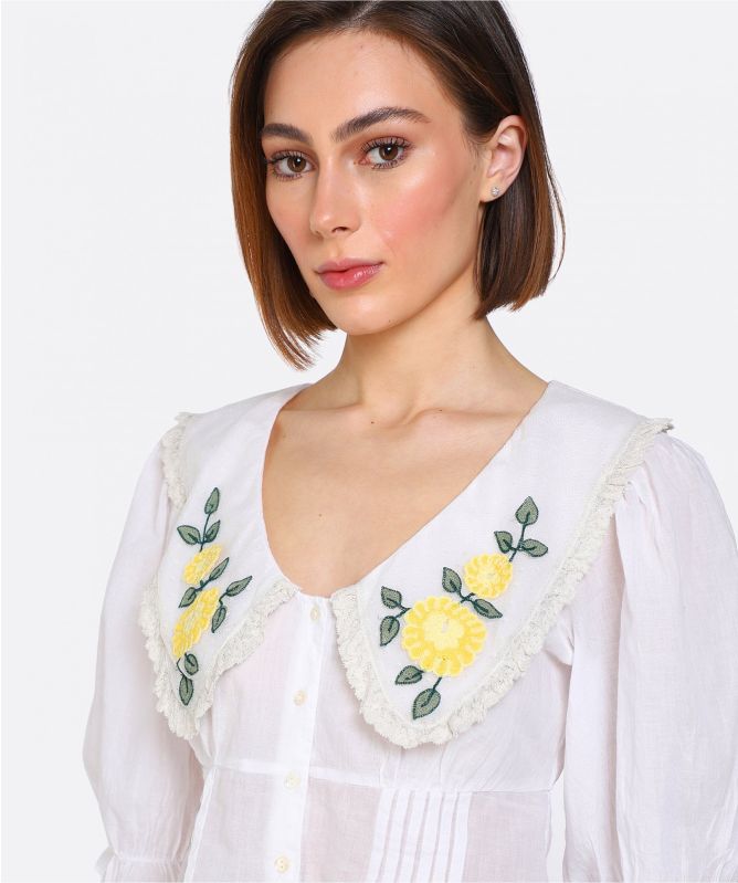 RIXO Tuscany Embroidered Blouse