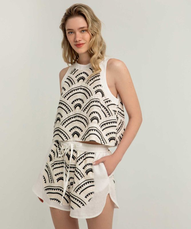 Greek Archaic Kori Embroidered Tank Top