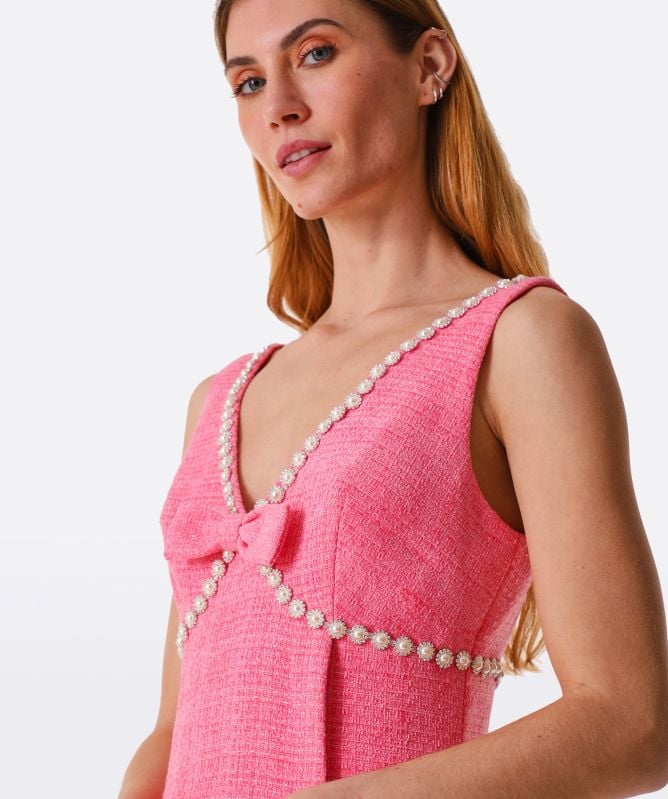 Self-Portrait Pink Boucle V-Neck Mini Dress | Jules B
