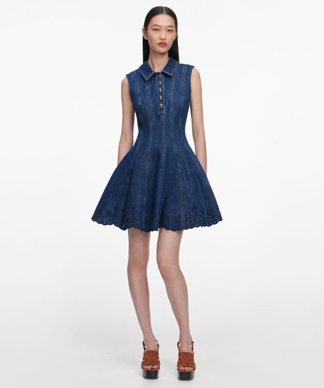 Self-Portrait Denim Broderie Mini Dress