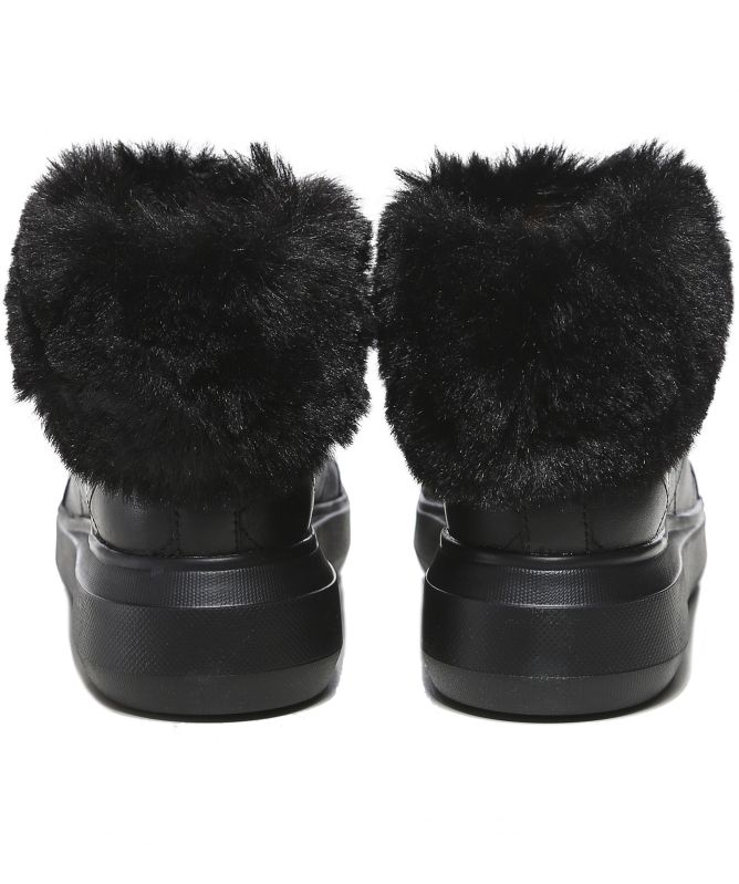 Geox Rubidia Leather Faux Fur Trim Trainers