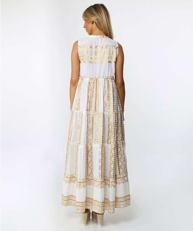 Greek Archaic Kori Embroidered Sleeveless Maxi Dress