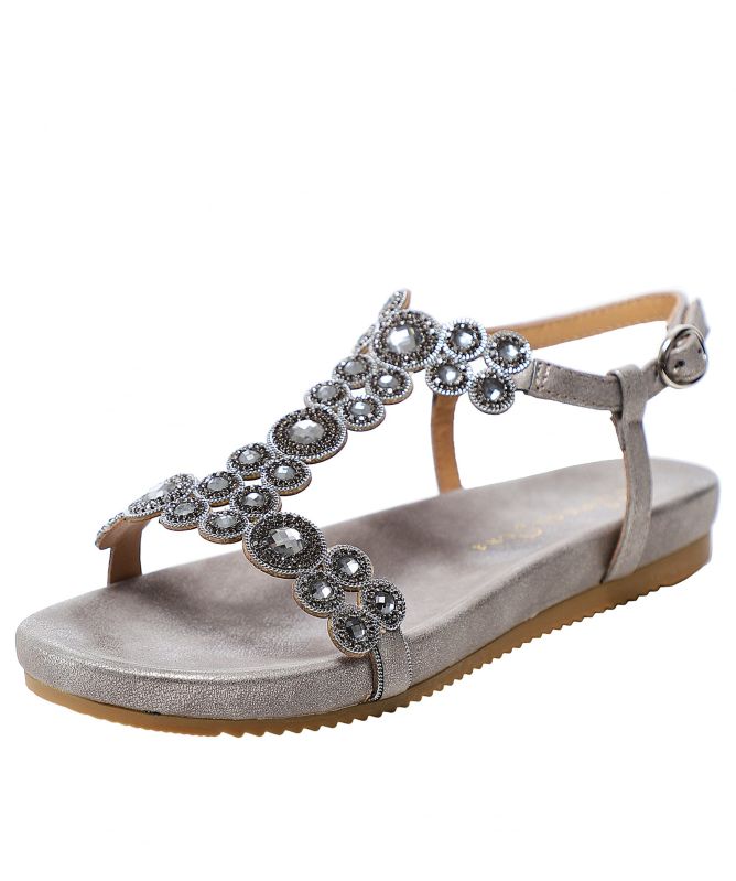 Alma en Pena T-Bar Rhinestone Suede Sandals